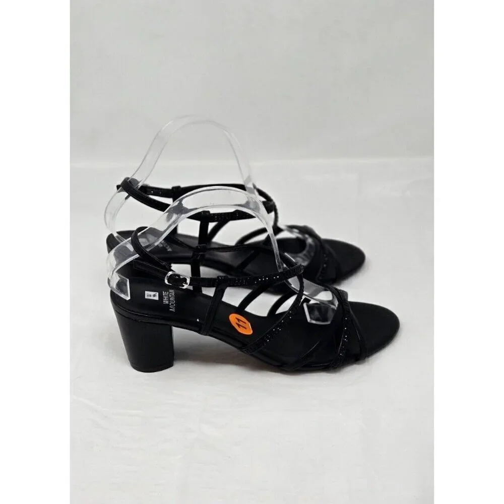 White Mountain EMMOT Faux Leather Block Heel black Sandals size 11